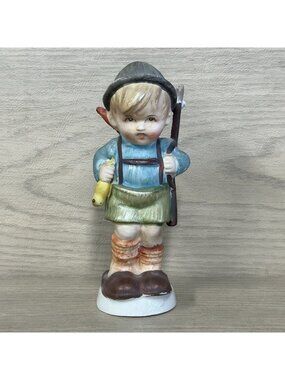 Little Hunter Figurine 1950s Made In Japan  Little Boy In Cap Vintage 5.5"